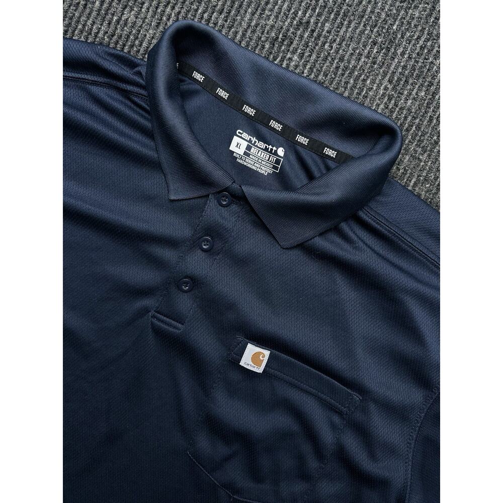 Carhartt Force Polo Shirt Mens XL Navy Blue Relaxed Fit Dri FIt Polo